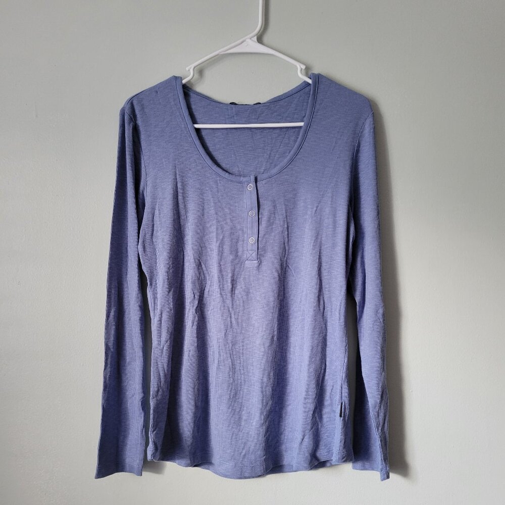 Eddie Bauer Blue Henley Women's XXL Scoop Snap Neck Long Sleeve Shirt NWT